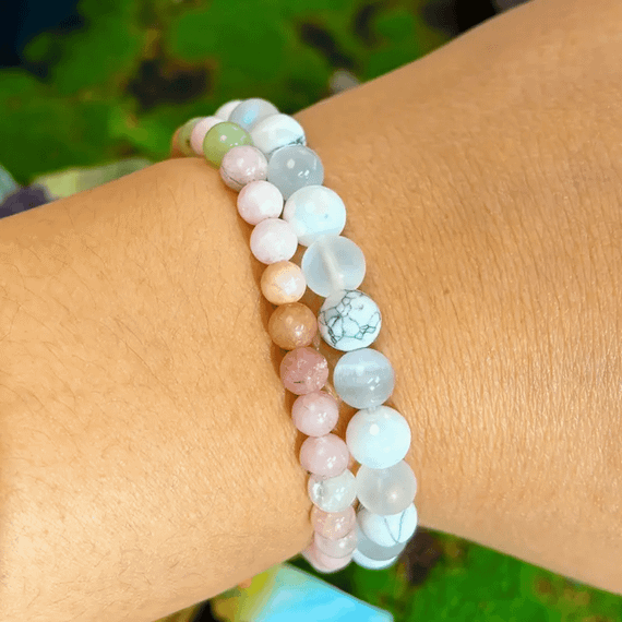 Браслет з натуральним каменем котяче око та намистинами білої бірюзи 8мм Без бренду 2228709460768 | Зображення 2