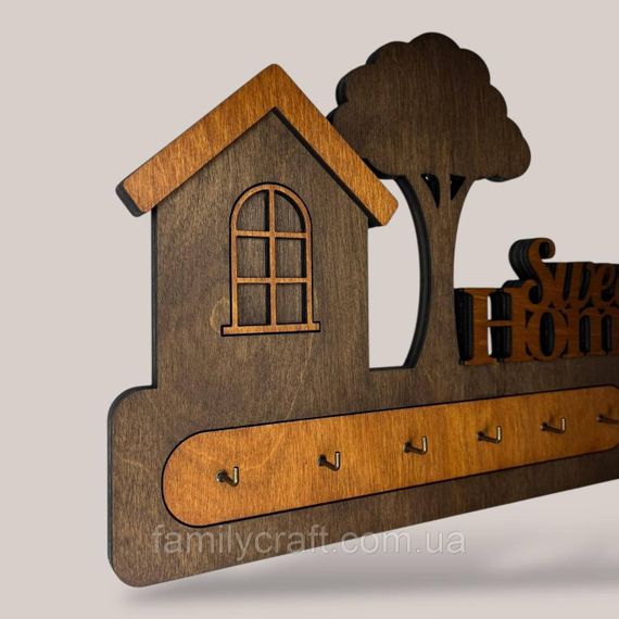 Ключниця настінна Sweet Home (Милий дім) з деревом венге на 6 гачків, дерев'яна вішалка тримач для ключів у передпокій | Зображення 3