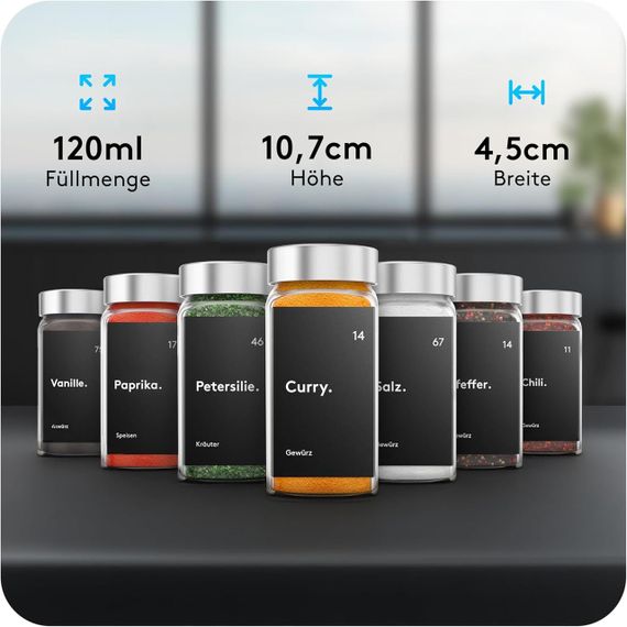 Банки для спецій скляні, набір 24 шт, квадратні з етикетками, воронкою, маркером, баночки 120 мл для кухні комплект | Зображення 1