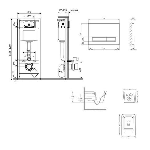 Готове рішення Qtap для ванної кімнати: підвісний унітаз Crow Ultra Quiet 520×360×290 + комплект інсталяції Nest 4 в 1 (лінійна | Зображення 1