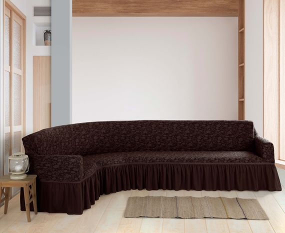 Жакардовий чохол на кутовому диван Roza з спідницею Коричневий