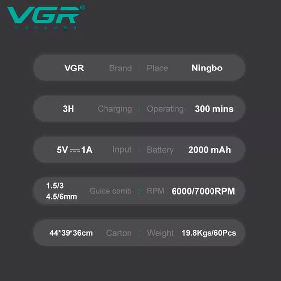 Тример VGR V-998 Blue, 4 насадки, LED дисплей (46245-V-998 BLUE_369) | Зображення 3