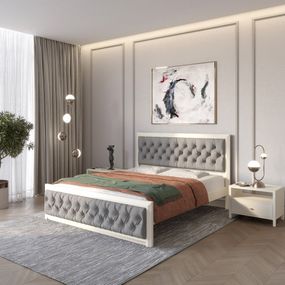 Двоспальне дерев'яне ліжко Mebigrand Барселона Б3 Айворі (S0505Y30R)/Аляска 93 (Сірий) 160х200 см (MBG-13809)