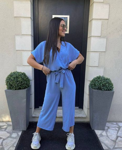 Женский летний комбинезон с укороченными штанами BF832 цвет джинс, размер 42/44 | Зображення 1