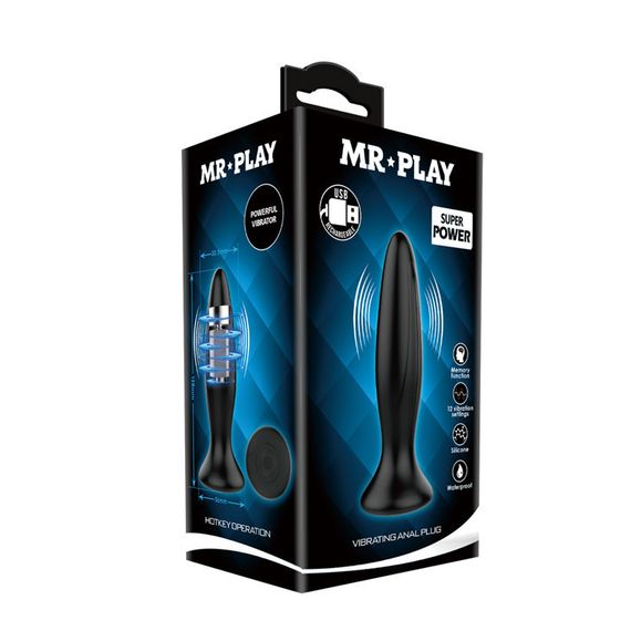 Анальна пробка силіконова з вібрацією MR PLAY чорна, 12.8 х 3 см Sex Aura | Зображення 8