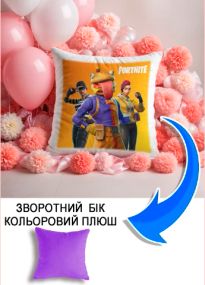 Подушка плюшева Мерч Крафт Дизайн з принтом Fortnite бузковий плюш квадратна 33х33 см