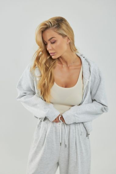 Однотонний спортивний костюм із худі з капюшоном і прямими штанами - світло-сірий цвет, ONE SIZE (є розміри) | Зображення 2