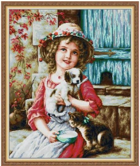 Набор для вышивания по нанесённой на канву схеме "Best of Friends". AIDA 14CT printed 48*57 см