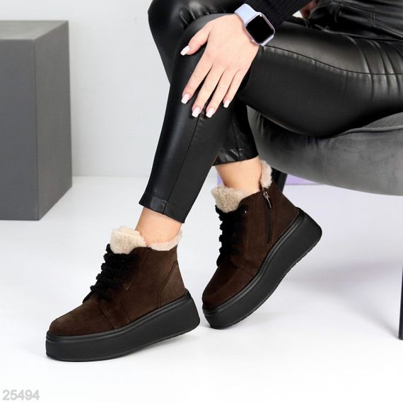Молодіжні спортивні зимові замшеві черевики на платформі колір Шоколад 40