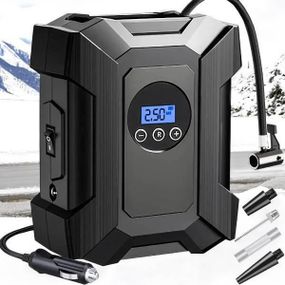 Компрессор портативный автомобильный Air pump AND XL-1024 от прикуривателя 12 В с цифровым дисплеем Черный