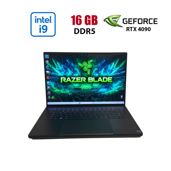 Игровой ноутбук Б-класс Razer Blade 16 RZ09-0483 / 16" (2560x1600) MiniLED / Intel Core i9-13950HX (24 (32) ядра по 2.2 - 5.5 GHz) / 16 GB DDR5 / 1000 GB SSD NVMe / nVidia GeForce RTX 4090, 16 GB GDDR6, 256-bit / WebCam б/у