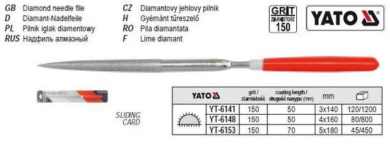 Надфиль алмазный YATO Польша полукруглый l=140/50 мм b=3 YT-6141