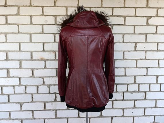 Б/у Кожаная женская куртка Albertini Collezione с мехом бордовая 50-52 (XL) | Зображення 4