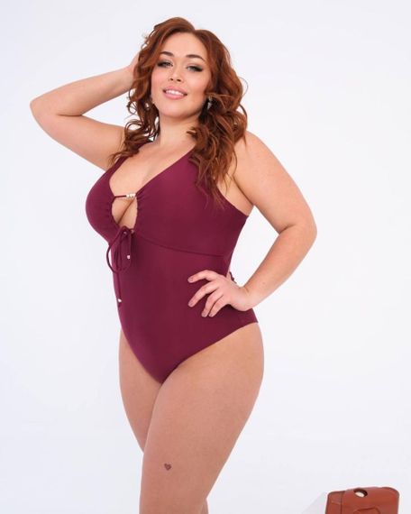 Суцільний купальний Plus Size з підтримкою грудей в кольорі бордо | Зображення 1