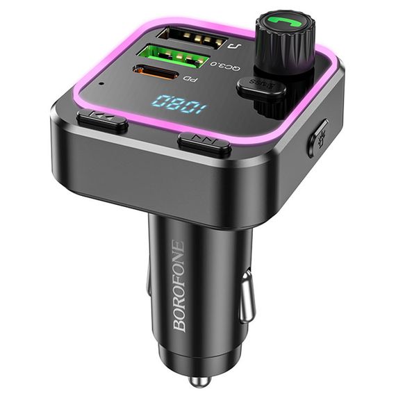 АЗУ FM модулятор Borofone BC53 Highway PD20W+QC3.0 (2USB-A/1C) Black | Зображення 1