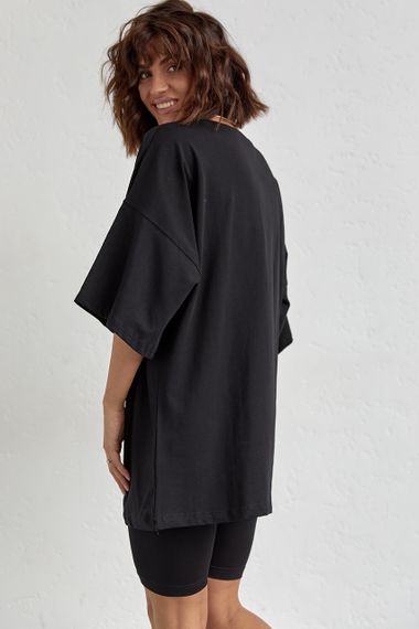 Костюм с футболкой oversize и велосипедками черный цвет S | Зображення 1
