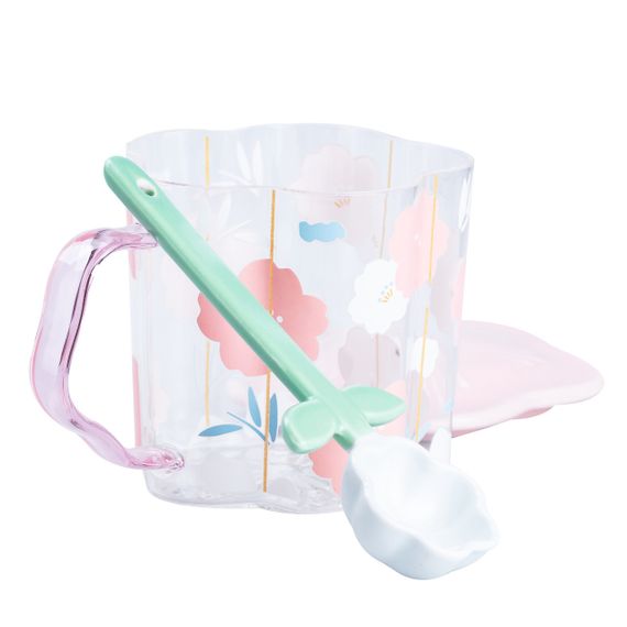 Чашка скляна 500 мл з ложкою і кришкою Рожевий HP7213P | Зображення 5