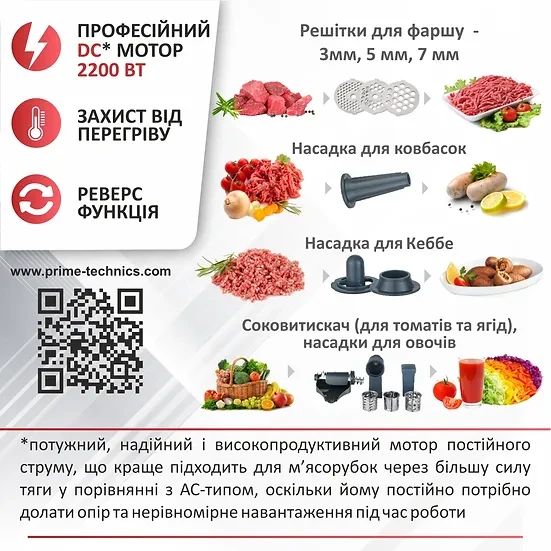 Електром’ясорубка PRIME Technics PG 2243 WGD | Зображення 1