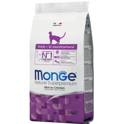Сухой корм для кошек Monge Cat Adult со вкусом курицы и риса 1.5 кг (8009470004992)