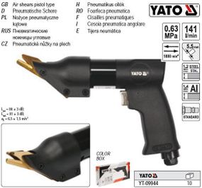 Пневматичні Ножиці кутові YATO по листовому металу t≤ 1.4 мм, при тиску - 0,63 MPa, 141 л/хв
