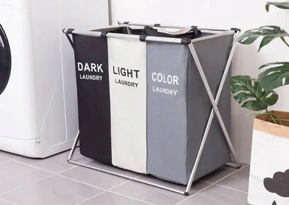 Складаний кошик для зберігання білизни 120 л, Сортувальний контейнер з 3 відсіками   знижка | Зображення 3