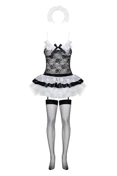 Костюм покоївки Obsessive Housemaid L / XL чорно-білий, Черный, L/XL | Зображення 5