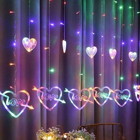 Гірлянда штора 12 Сердець LOVE 220V Мультиколор
