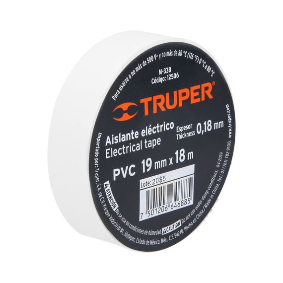 Изолента акриловая белая 19 мм х 18 м  Truper (M-33B) | Зображення 1