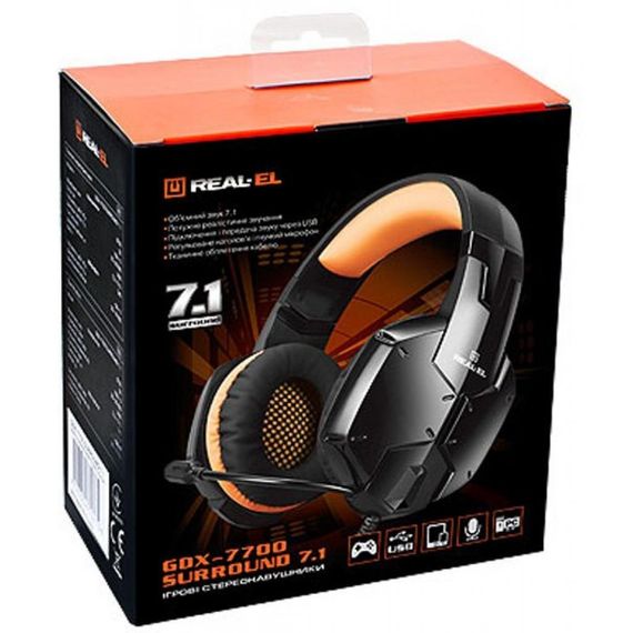 Навушники REAL-EL GDX-7700 SURROUND 7.1 black-orange | Зображення 8