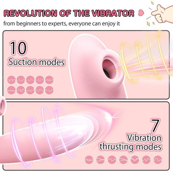 Вібратор-кролик BeYourLover Anita з вакуумом, фрикціями і підігрівом, рожевий, 22,2 × 8 см Sex Aura | Зображення 2