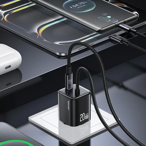 СЗУ Usams US-CC261 GaN JC Ser. 20W (2USB-C) + кабель Type-C to Type-C Black | Зображення 4