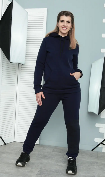 Женский теплый спортивный костюм на флисе худи и штаны, GF5701 цвет темно-синий, размер 46/48 | Зображення 1