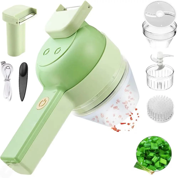 Ручний подрібнювач для овочів 4в1 Food Chopper / Електрична кухонна овочерізка / Міні блендер-слайсер