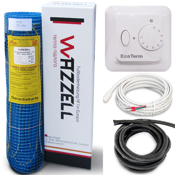 Комплект нагревательный мат WAZZELL EASYHEAT 200 Вт + механический термостат. Теплый пол под плитку 7 м² /