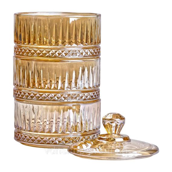 Цукерниця триярусна скляна Ø 10 см ваза цукерниця кругла з кришкою HP-YH-73 | Зображення 3