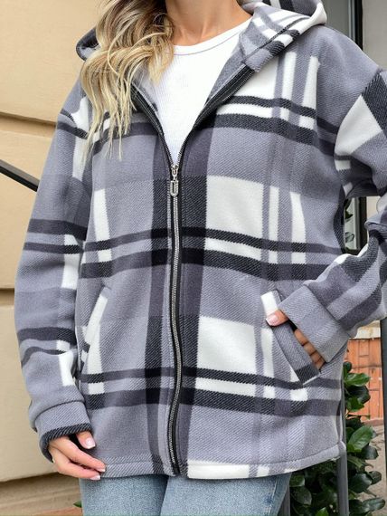 Женская теплая флисовая рубашка в клетку ALI302 цвет серый, размер 56/58 | Зображення 1