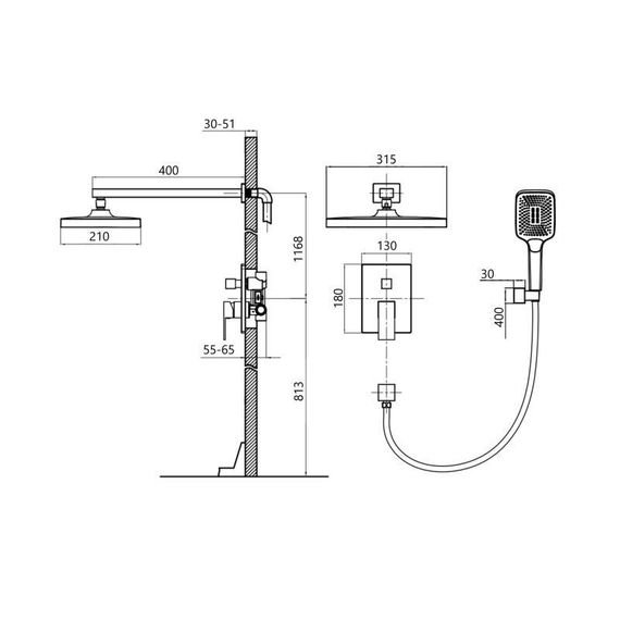 Душова система універсальна Qtap Aquarius прихованого монтажу на два споживача QTAQA64103NGB Black Matt | Зображення 1