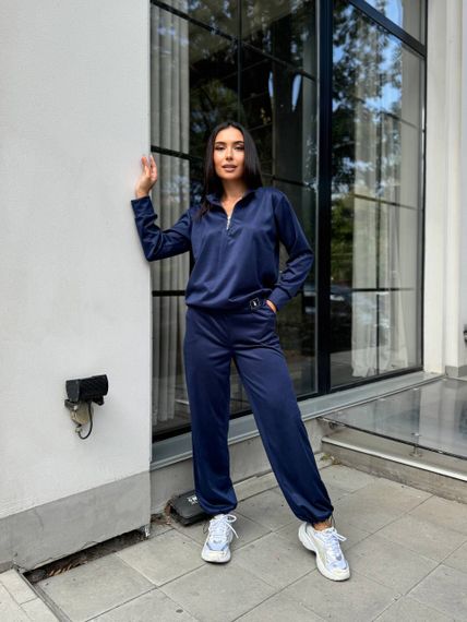 Женский спортивный костюм весна-осень свитшот и джоггеры NB24049 цвет темно-синий, размер 54/56