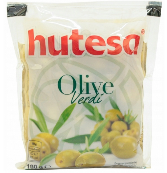 Іспанські оливки зелені з кісточкою Hutesa, у пакеті 180 г, Польща