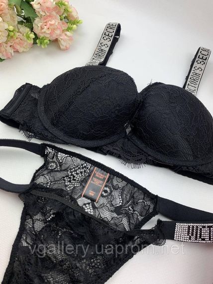 Комплект Вікторія Сікрет з мереживом і стразами, Бюстгальтер Пуш-Ап, Мереживний Комплект Victoria's Secret | Зображення 2