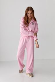 Вільний спортивний костюм з худі та прямими штанами - рожевий цвет, ONE SIZE (є розміри)
