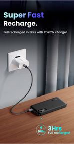 УМБ Ugreen 10000mAh 20W PD,QC3.0 USB-A+USB-C Black (PB311)