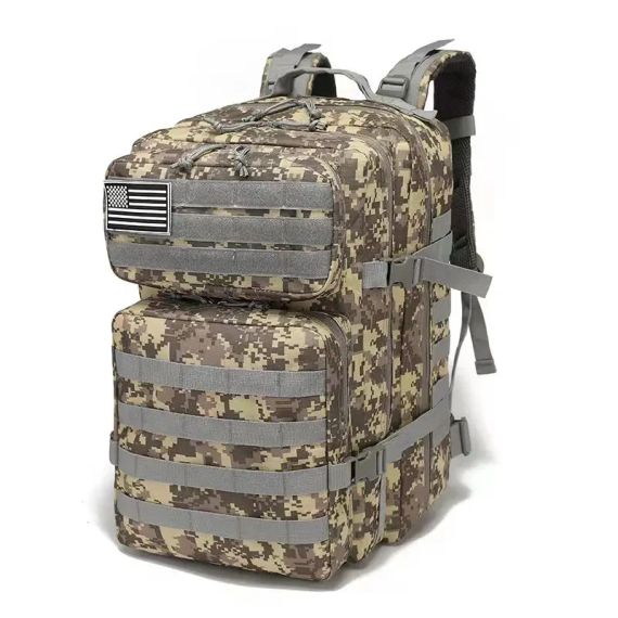 Тактичний армійський рюкзак 1000D об'ємом 50.01 л, MOLLE-сітка, амортизаційні плечові ремені Камуфляж | Зображення 1