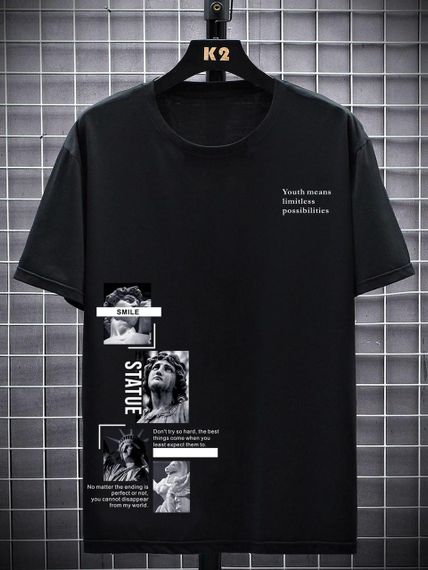 Футболка мужская с принтом повседневная S Черная