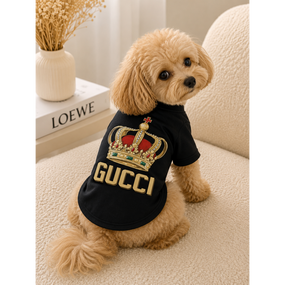Брендовая футболка для собак и котов Gucci Crown Black Стильная черная одежда для питомцев