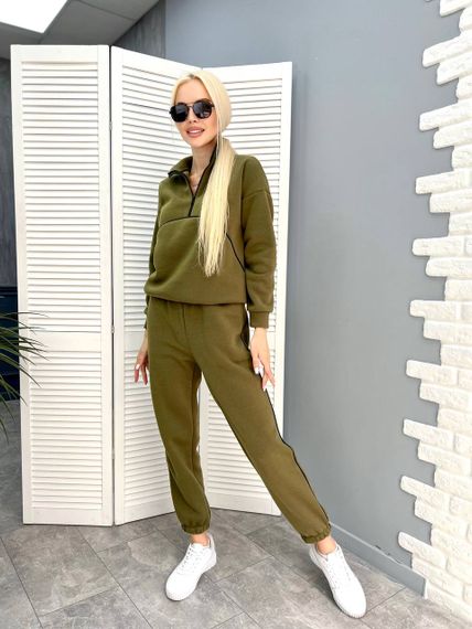 Женский теплый спортивный костюм на флисе, GF5699 цвет хаки, размер 42/44