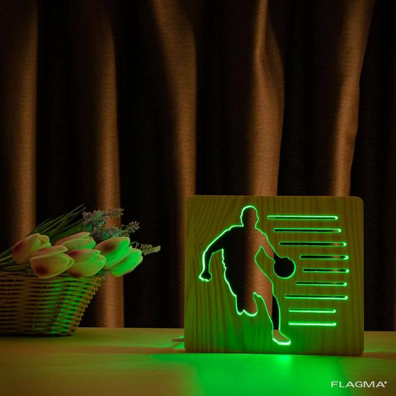 Светильник ночник ArtEco Light из дерева LED "Баскетболист с мячем" с пультом и... | Зображення 1