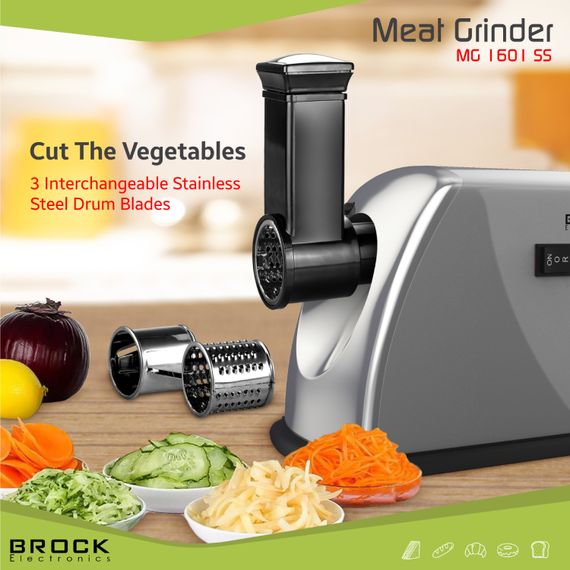 М'ясорубка BROCK  MG 1601 SS 1400Вт/2кг/хв/реверс/3 решітки/насадка для ковбас/кеббе/3 терки/срібна | Зображення 3