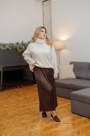 Женская шелковая юбка миди больших размеров BR250 цвет коричневый, размер 56/58 | Зображення 1