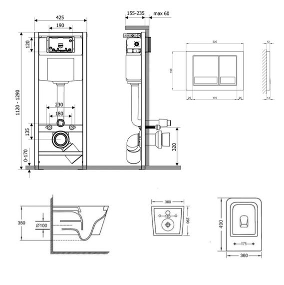 Набір Qtap Nest 4 в 1 підвісний унітаз Crow Ultra Quiet 490x360x290 + комплект інсталяції QT05335171W45127 | Зображення 1